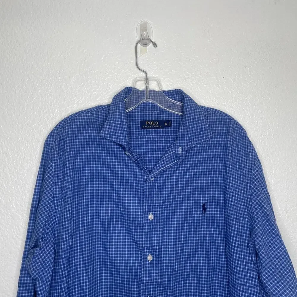 Polo Ralph Lauren Mens Shirt Size XL Plaid Blue Button Up Collared